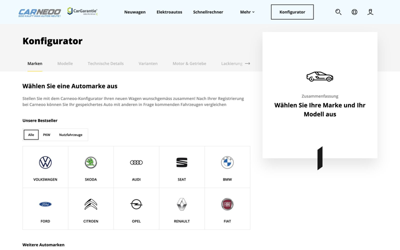 Carneoo: Konfigurator — wybór marki