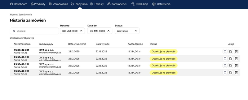 Profil-System: Historia zamówień i statusy
